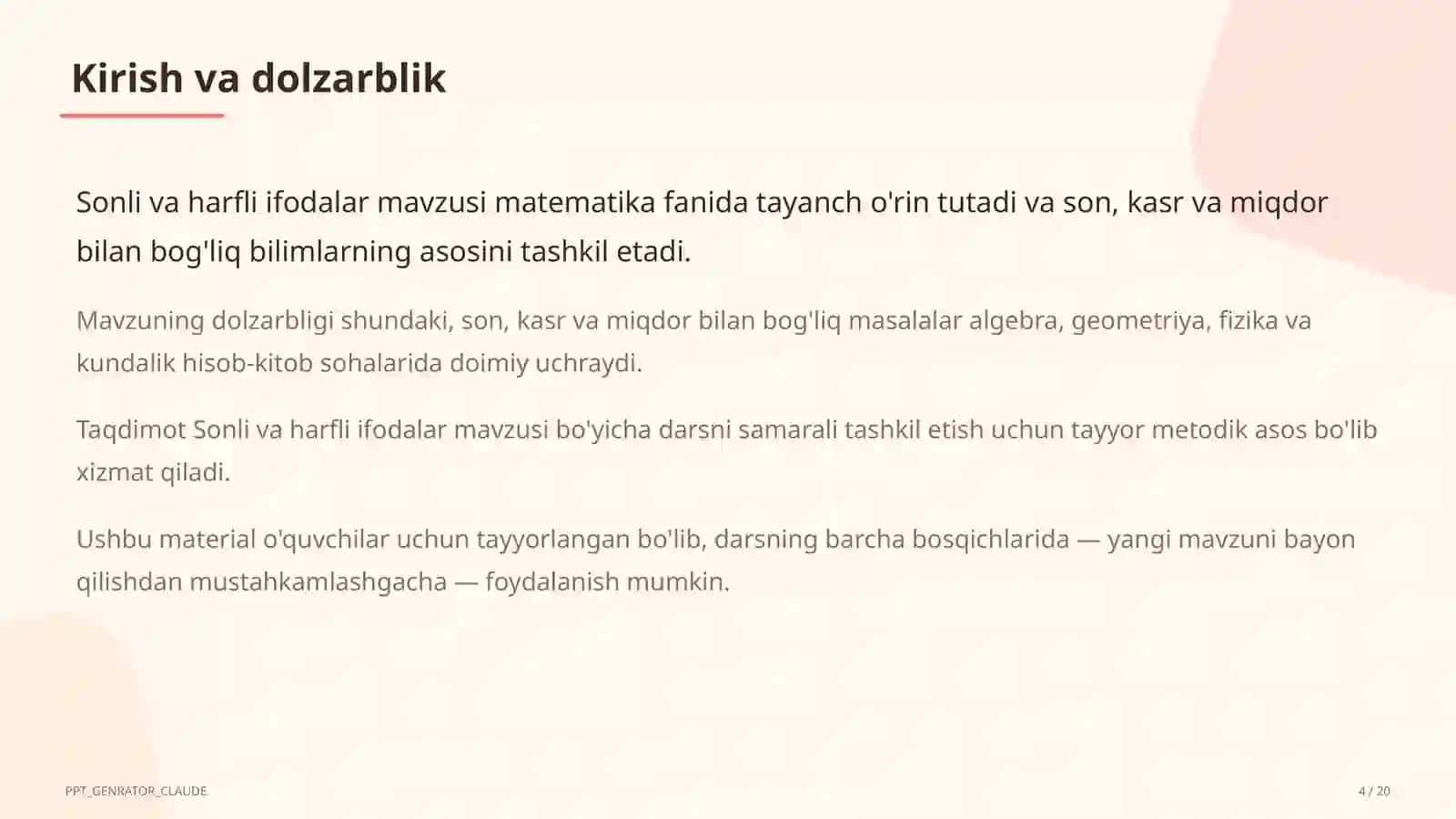 Sonli va harfli ifodalar (5-sinf) 4