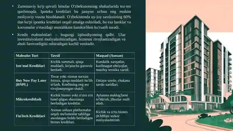 Zamonaviy kredit mahsulotlarining mohiyati va iqtisodiyotdagi ahamiyati haqida 2 rejadan iborat 11 betlik taqdimot 4