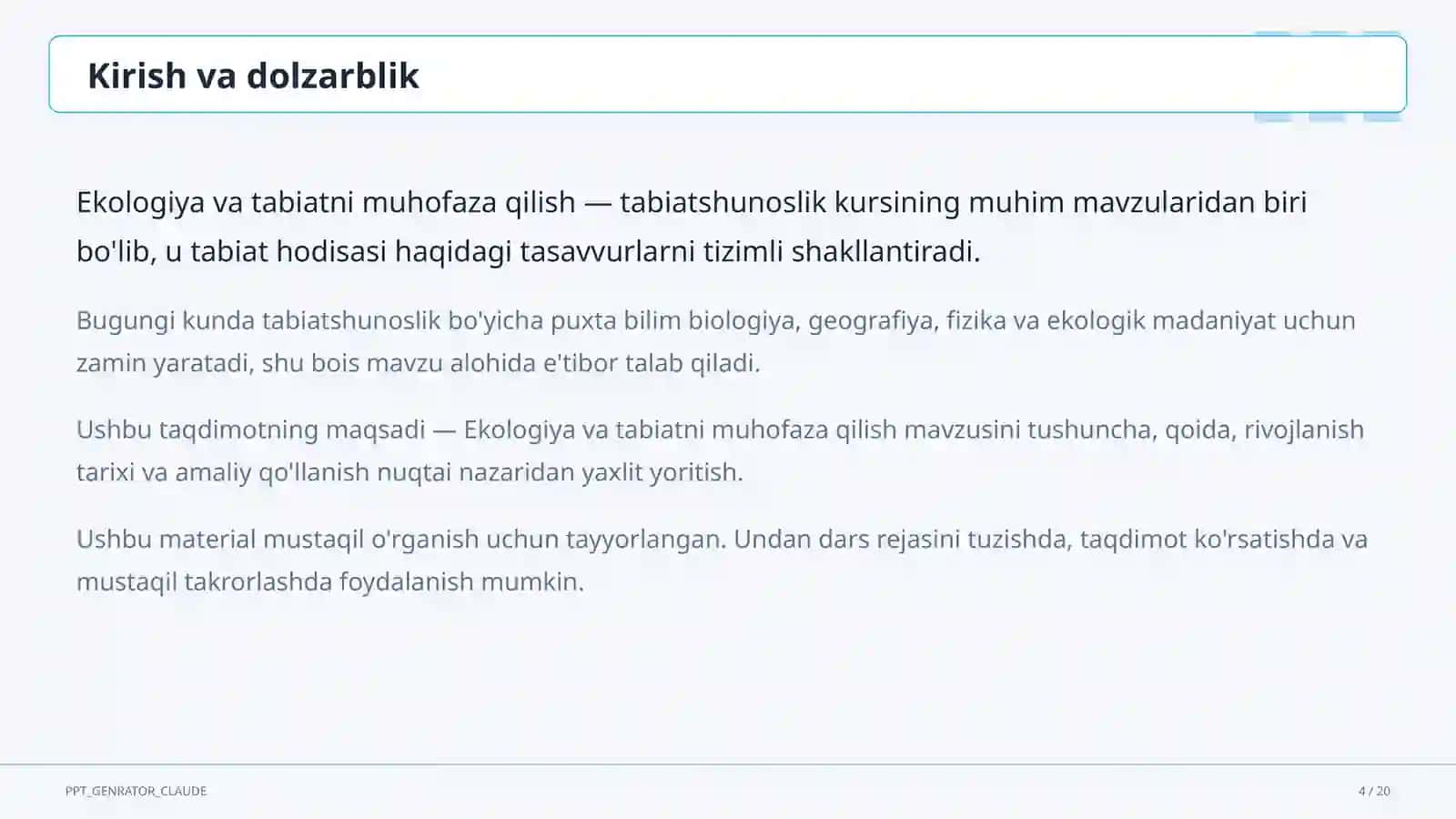 Ekologiya va tabiatni muhofaza qilish (4-sinf) 4