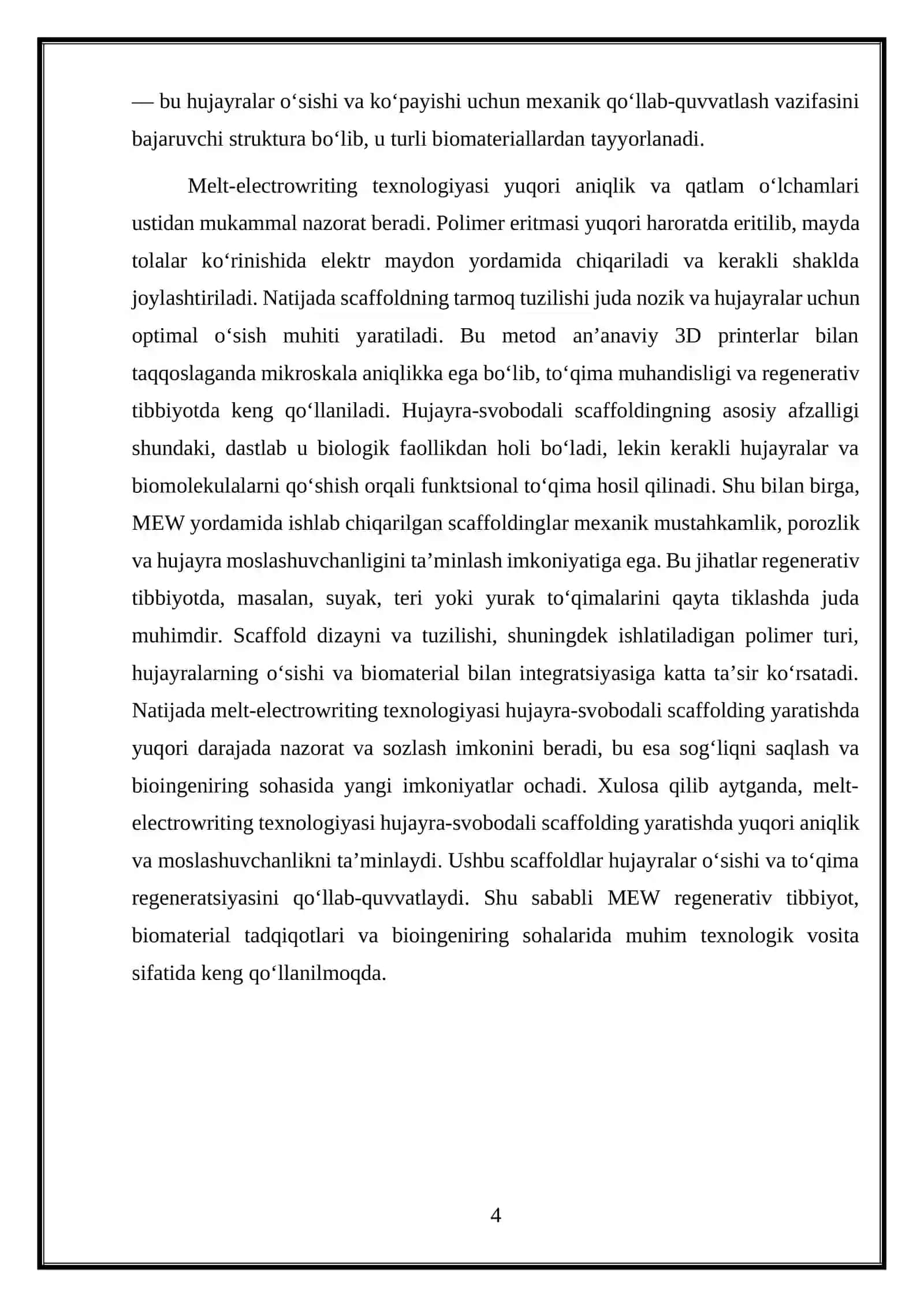 Biotibbiyot muhandisligi - O‘zRespOliyFanInovatsiyaVaVaz 4