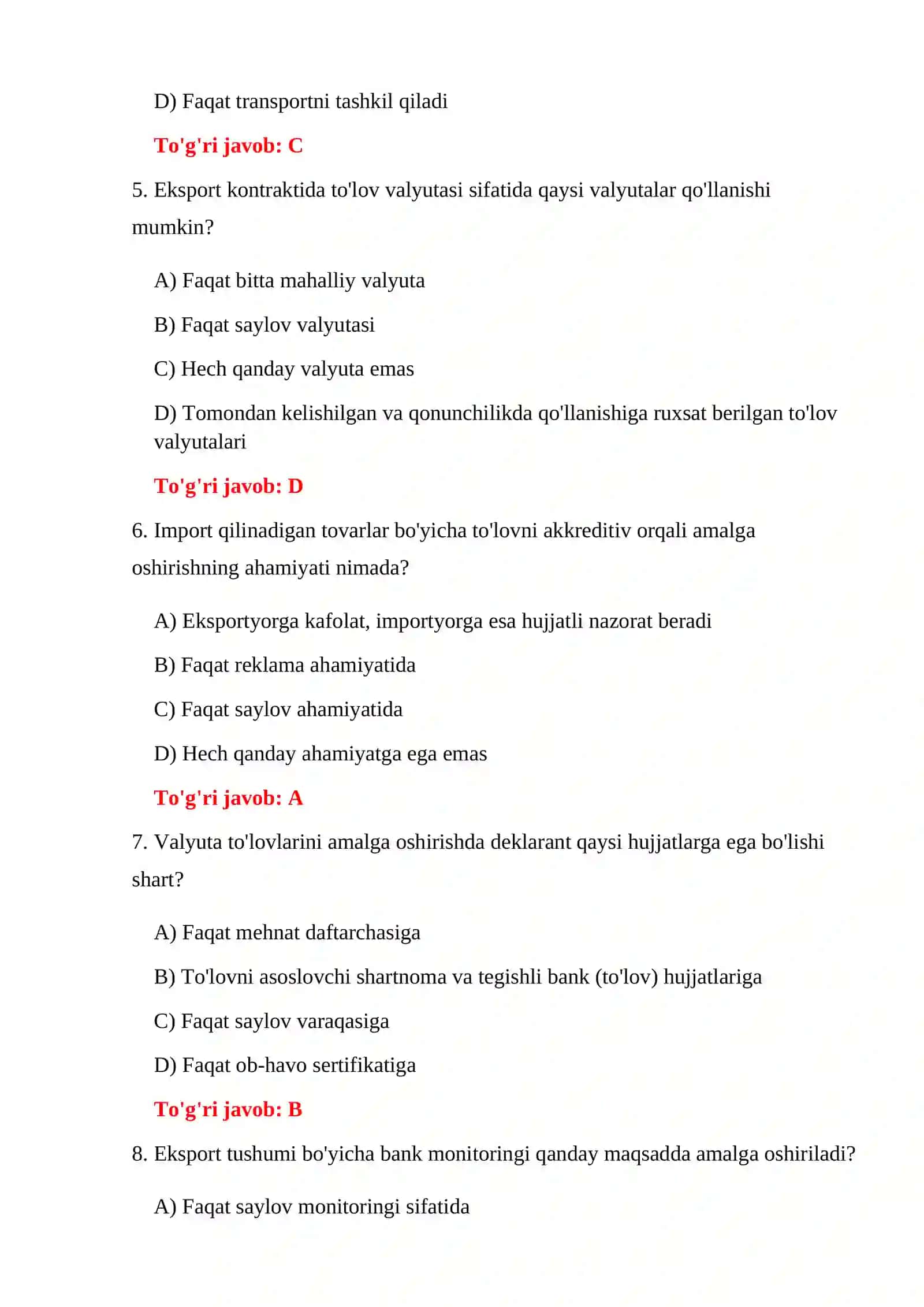 TASHQI IQTISODIY FAOLIYAT TESTLARI 4