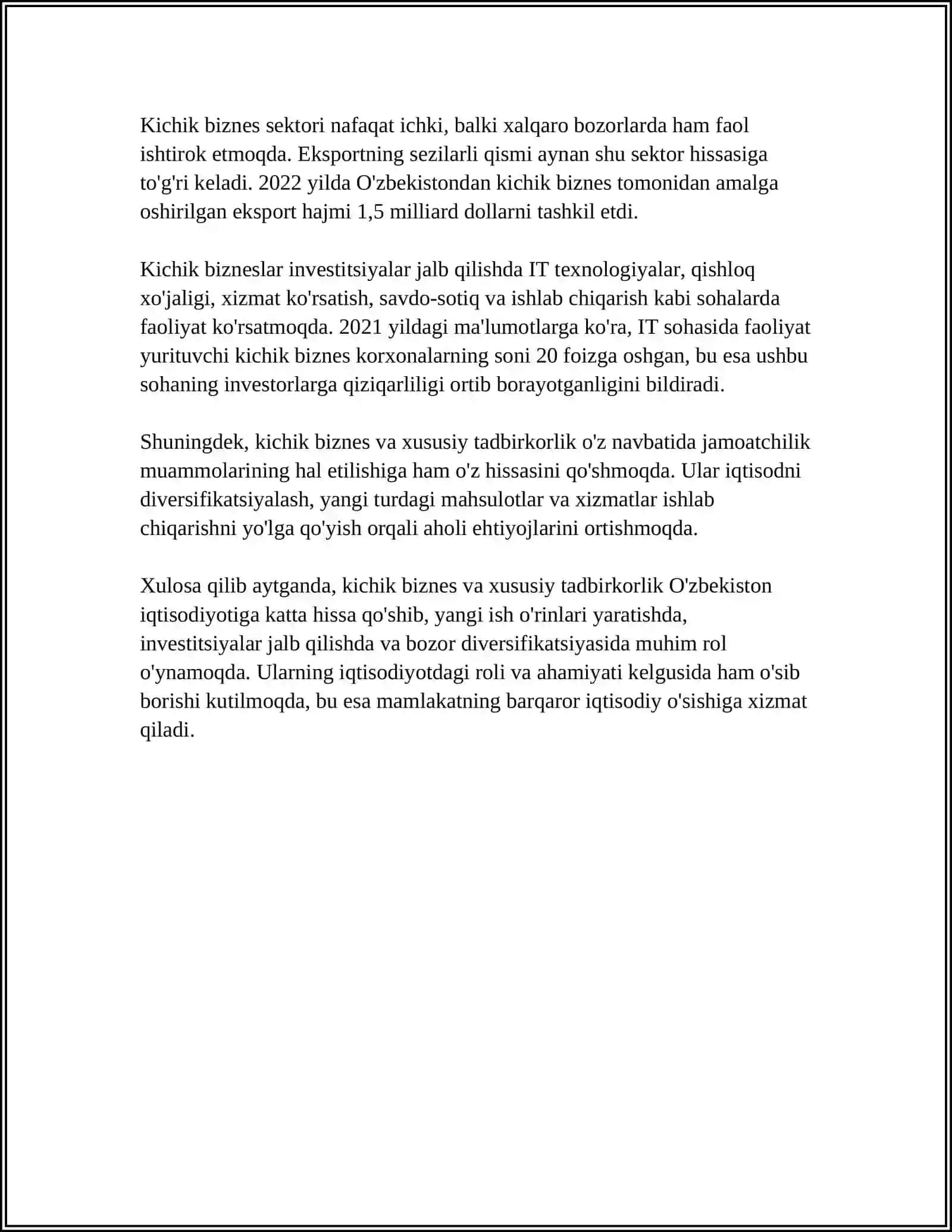 INVESTITSIYA FAOLIYATINI JONLANTIRISHGA KICHIK BIZNES VA XUSUSIY TADBIRKORLIKNING TA'SIRI 4
