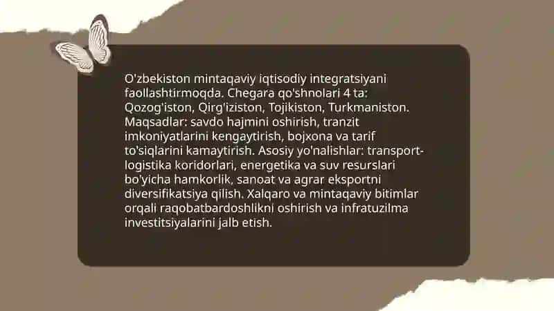 Oʻzbekiston va Markaziy Osiyo davlatlar hamkorligi 4