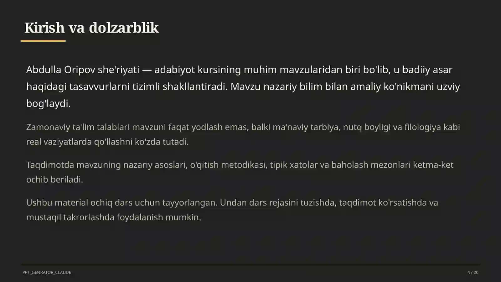 Abdulla Oripov she'riyati (9-sinf) 4