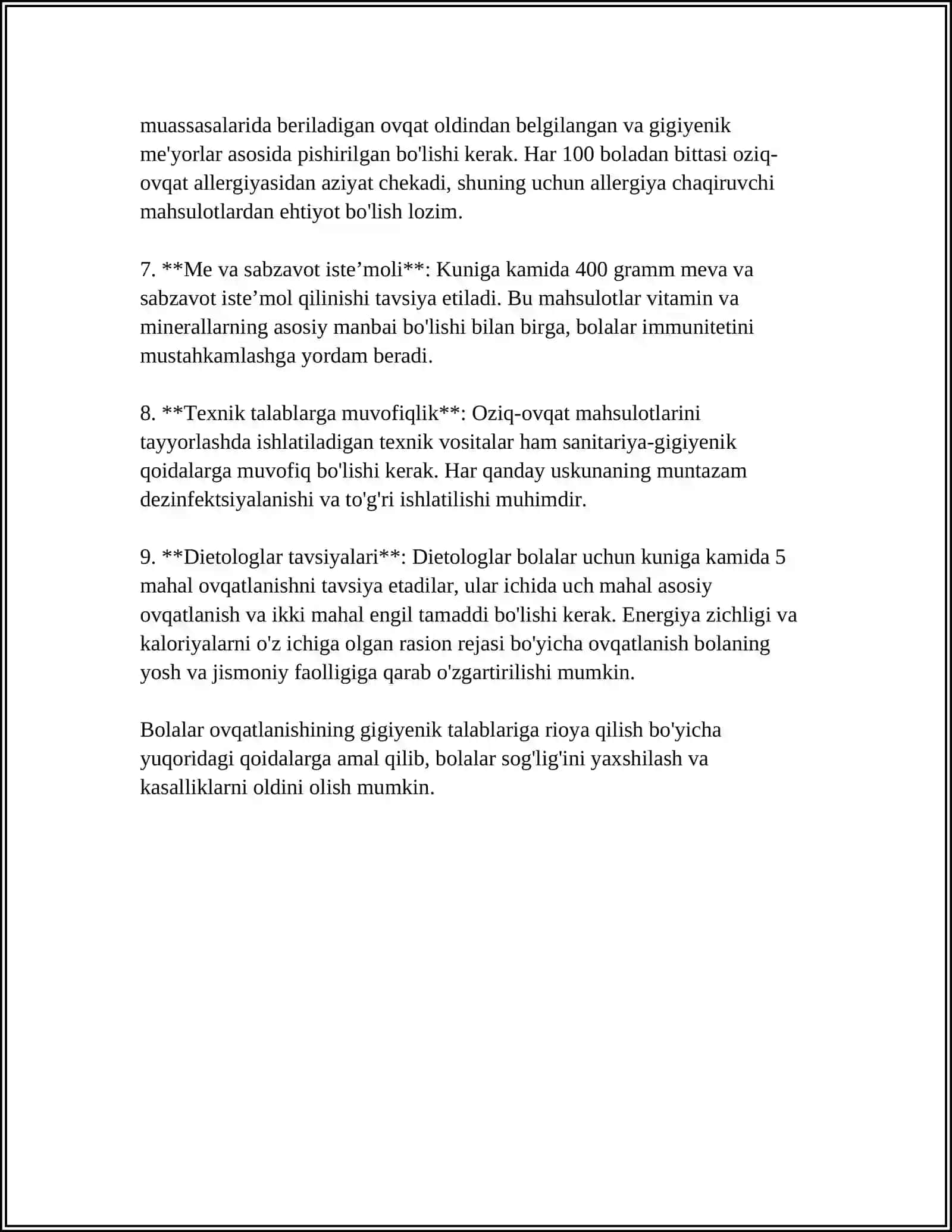 MAKTABGACHA TARBIYA YOSHIDAGI BOLALAR OVQATLANISHINI GIGIYENIK BAHOLASH 4