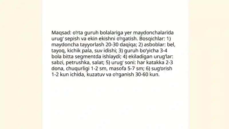 O‘rta guruh bolalarini tabiatda mehnatlarini tashkil etish (tabiat burchagida, yer maydonchalarida) 4