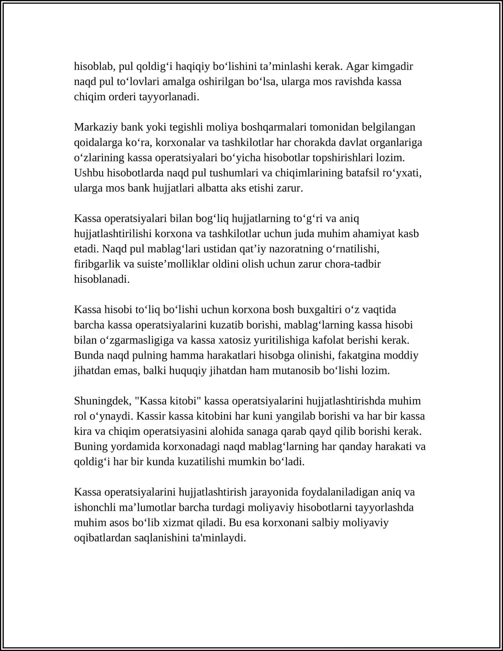 Kassa muomalalarini xujjatlashtirish va hisobga olish 4