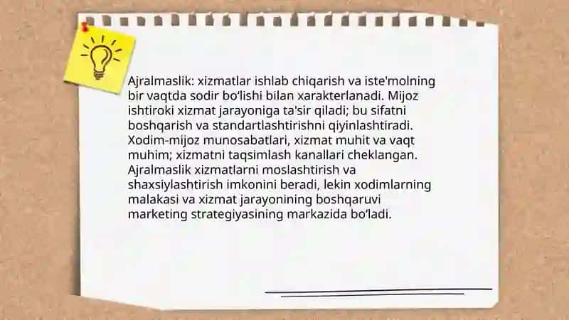 Xizmatlar marketingining oʻziga xos xususiyatlari 4