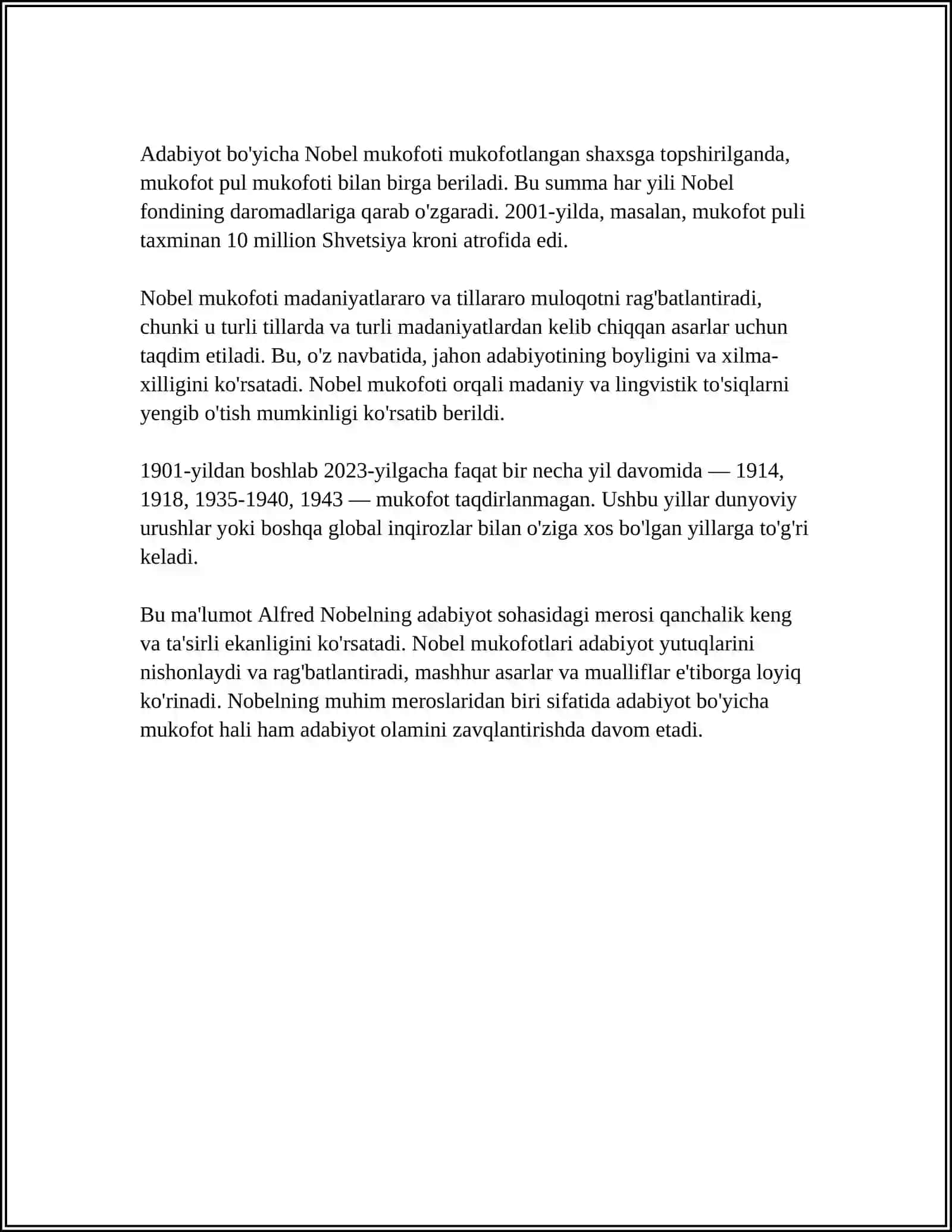 NOBEL MUKOFOTINI OLGAN ADIBLAR VA "JAHON ADABIYOTI" JURNAL 4