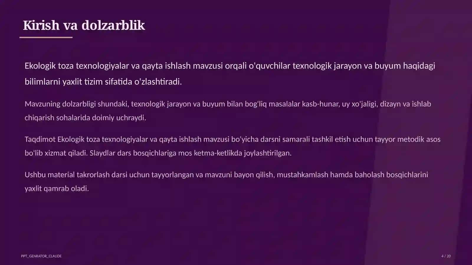 Ekologik toza texnologiyalar va qayta ishlash (11-sinf) 4