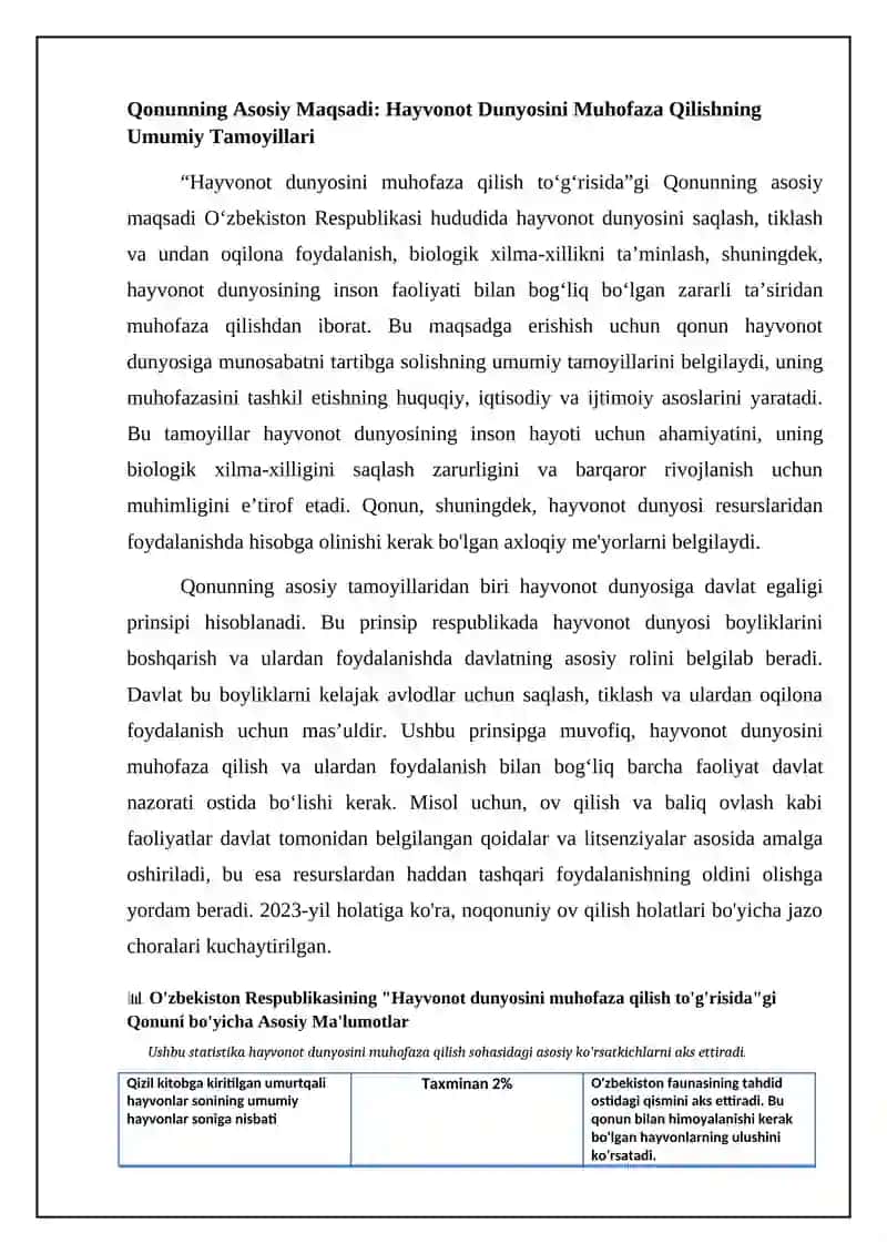 Oʻzbekiston respublikasi Hayvonot dunyosini muxofaza qilish toʻgʻrisida qonun 4