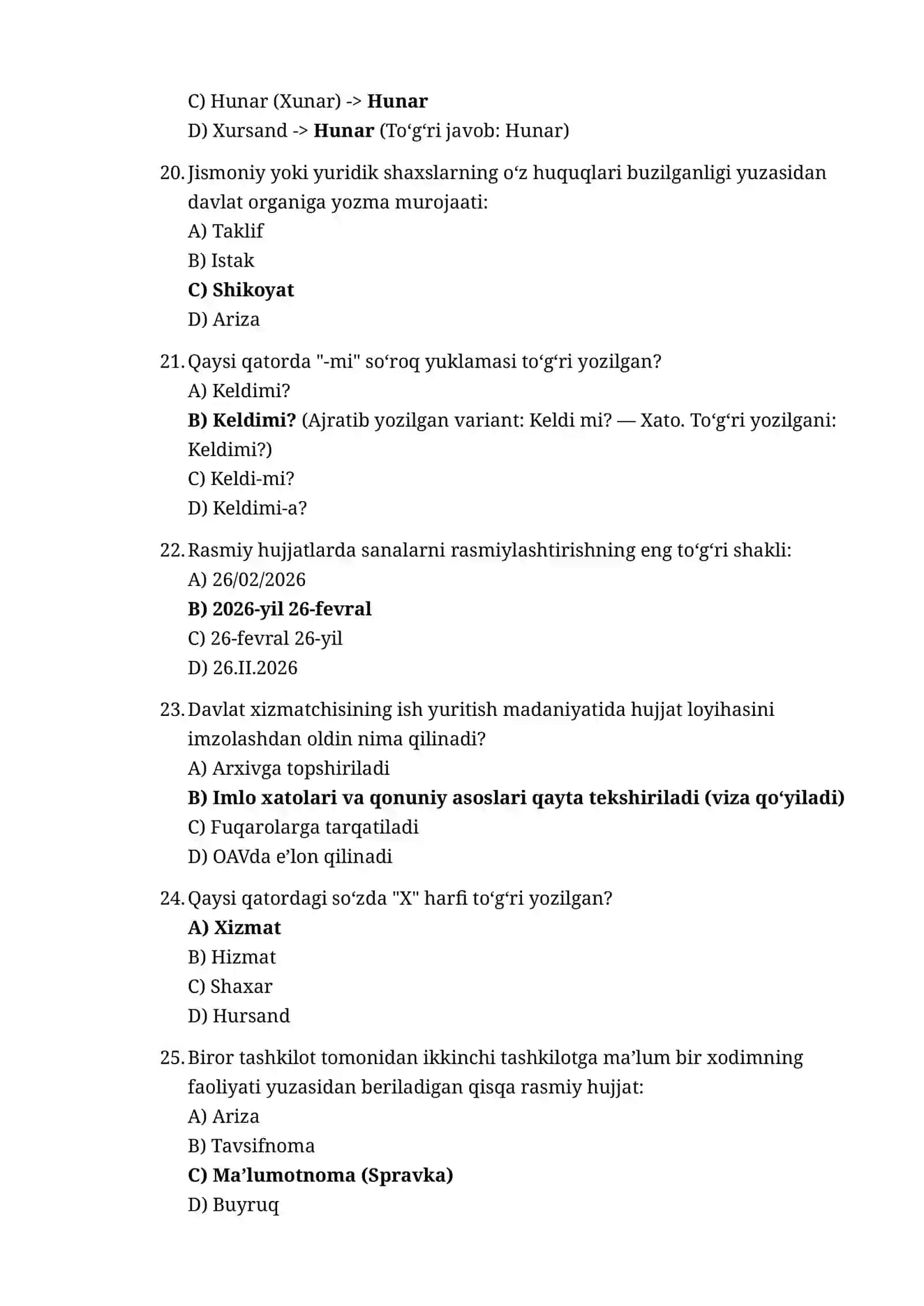 Argost test.Davlat tilida ish yuritish va IM-lo qoidalari testi 4