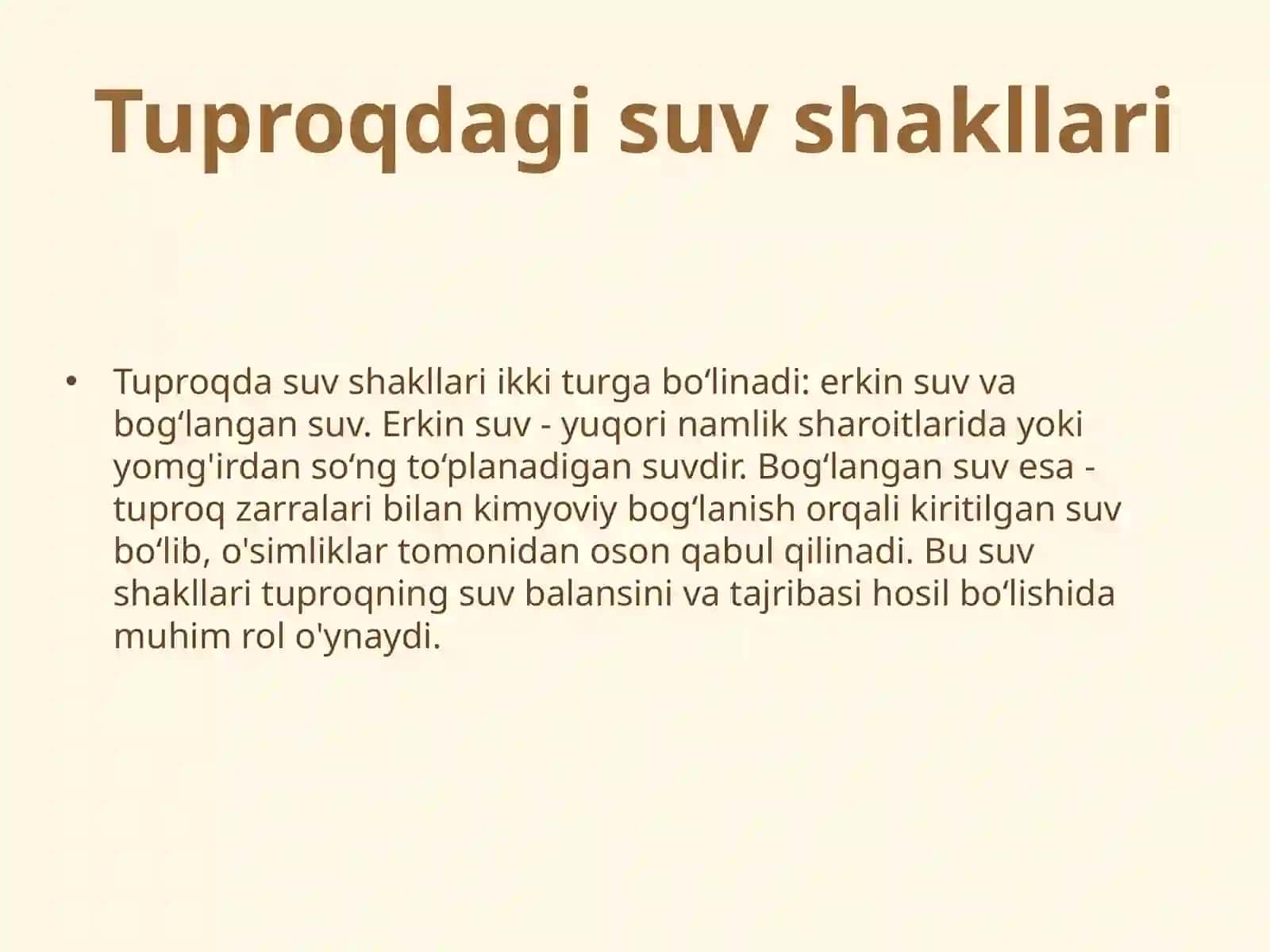 Tuproqdagi suv shakllari va suv tartiblari 4