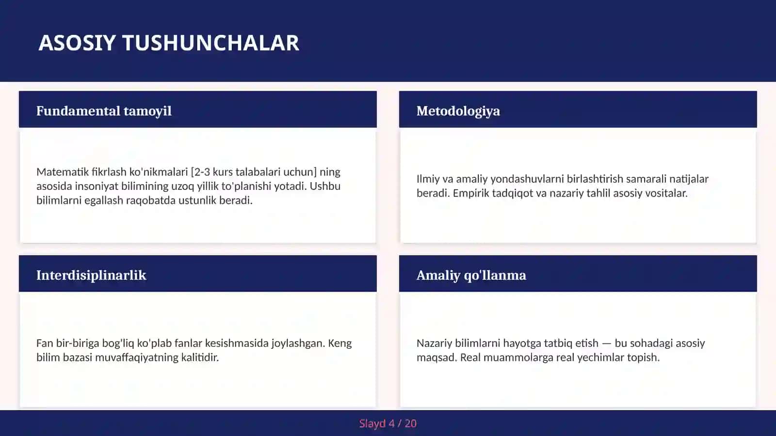 Matematik fikrlash ko'nikmalari [2-3 kurs talabalari uchun] 4