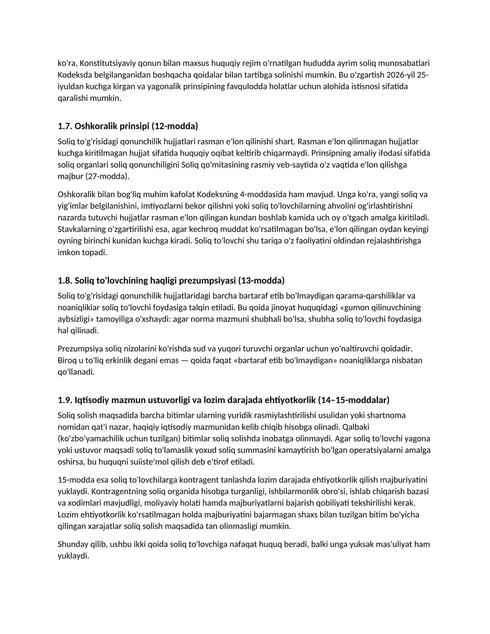 SOLIQ KODEKSINING PRINSIPLARI HAMDA SOLIQ TO'LOVCHILARNING HUQUQ VA MAJBURIYATLARI 4