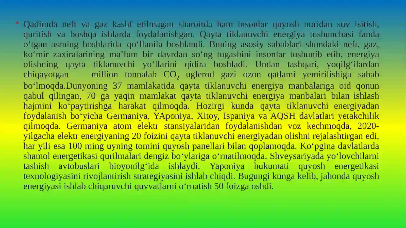 Alternativ energiya manbalari faniga kirish 4