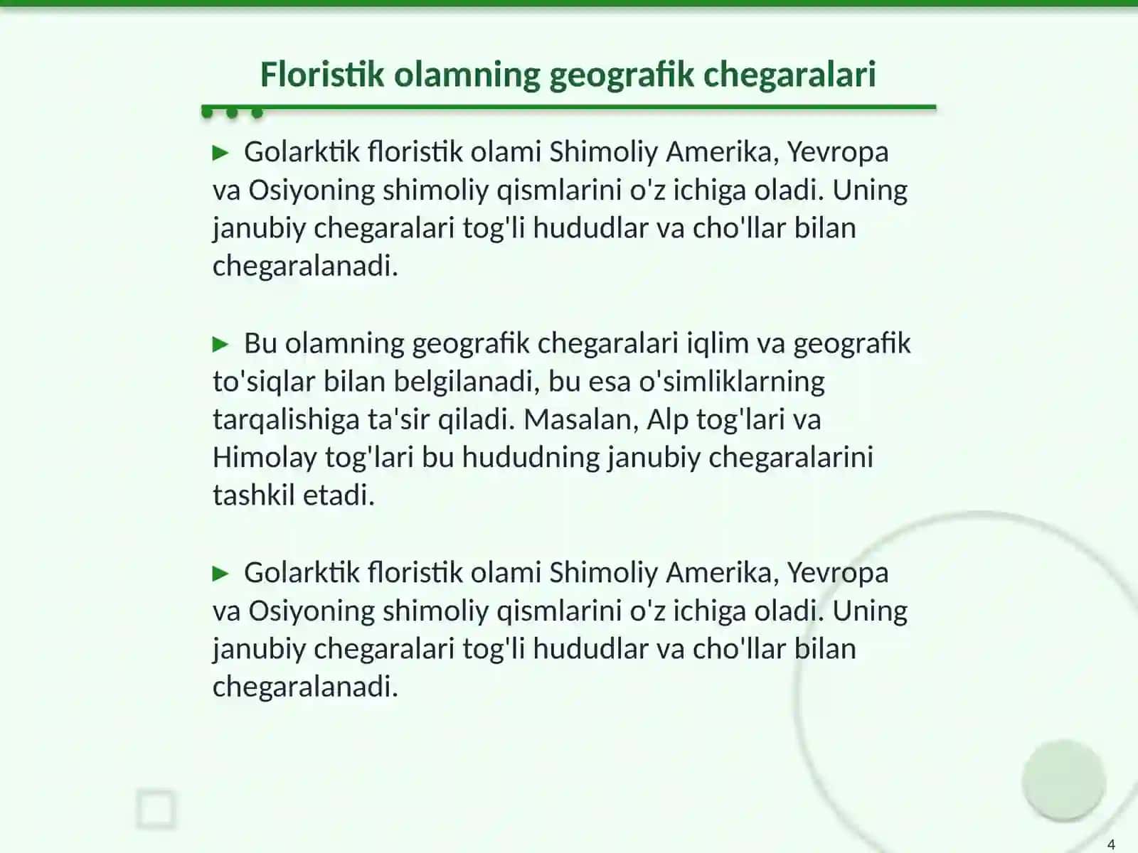 Golarktik floristik olami va uning kichik olamlarini kontur xaritaga tushuntirish 4