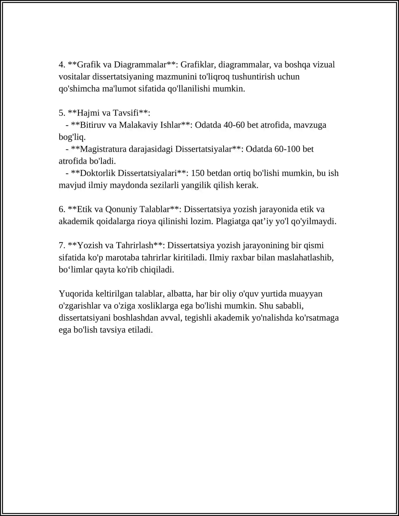 MAGISTIRLIK DISSERTATSIYASIGA QÓYILADIGAN TALABLAR 4