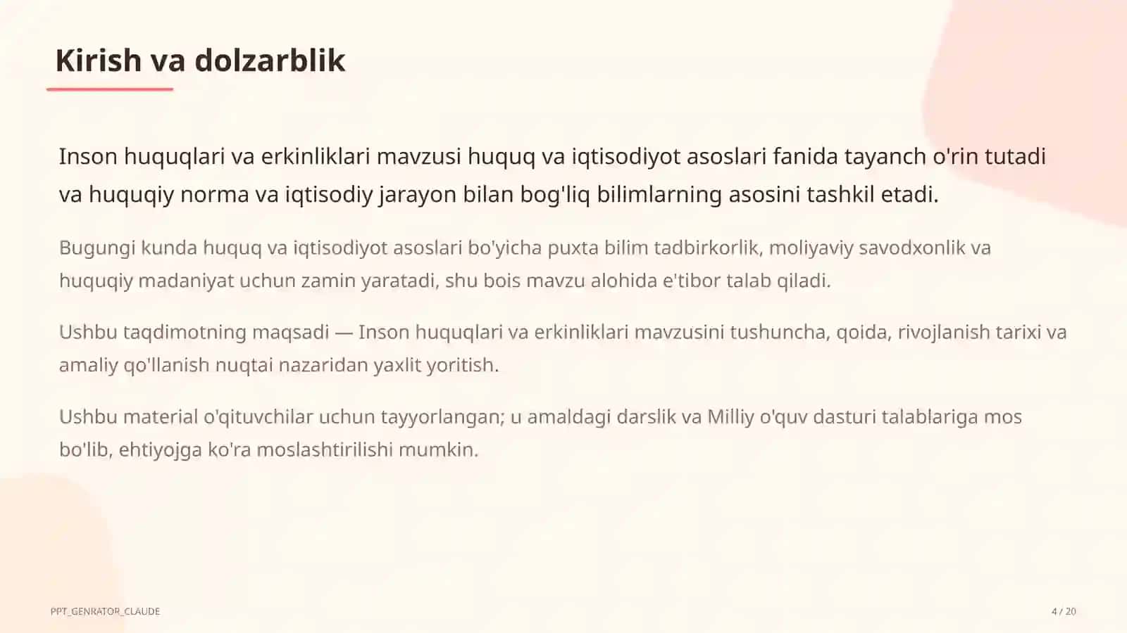 Inson huquqlari va erkinliklari (9-sinf) 4