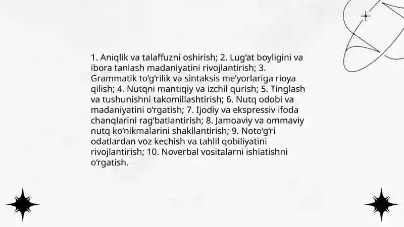 Nutq o’stirish metodikasi fanining maqsad va vazifalari 4