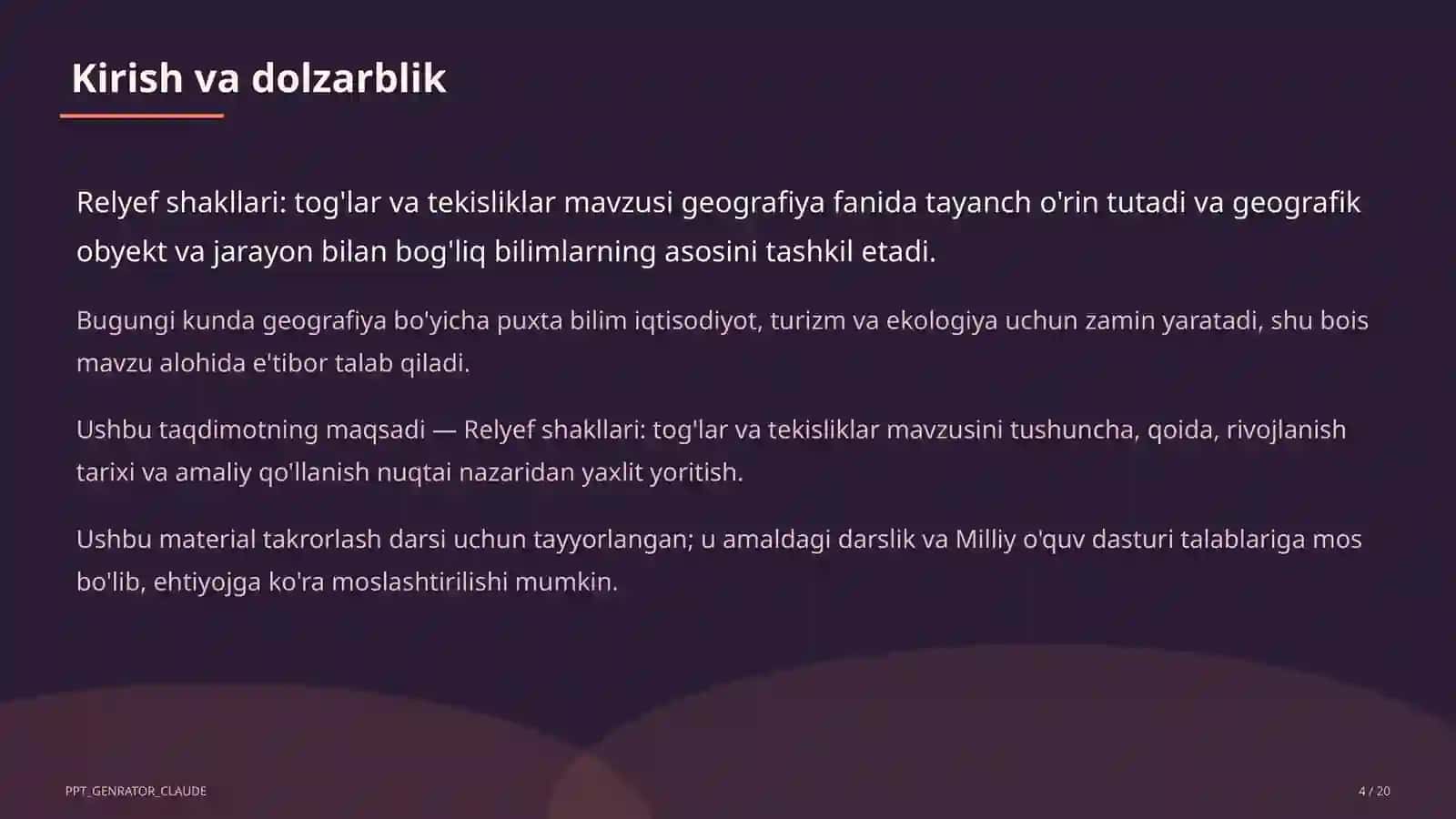 Relyef shakllari: tog'lar va tekisliklar (5-sinf) 4