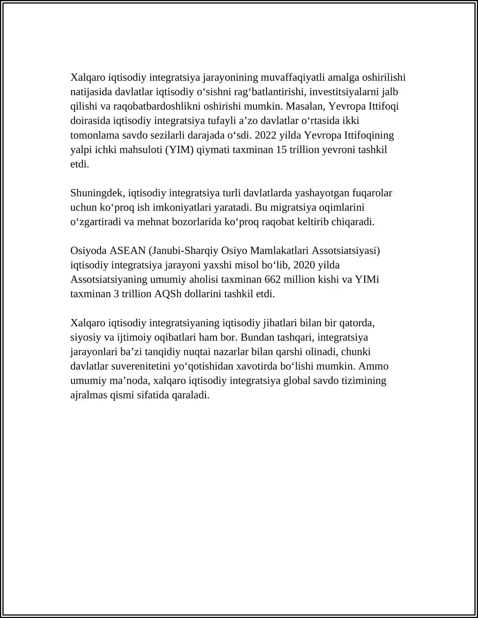 XALQARO IQTISODIY INTEGRATSIYA, UNING MAZMUNI VA SHAKILLARI 4