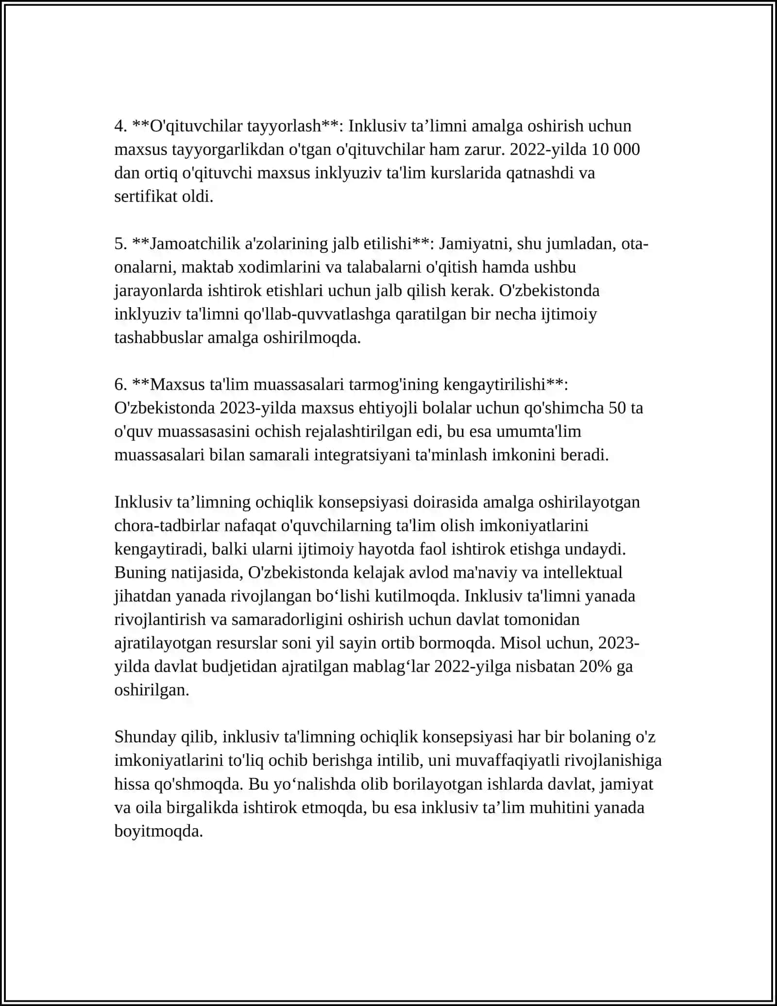 INKLYUZIV TAʼLIMNING XUSUSIYATLARI OCHIQLIGI VA UNDAN FOYDALANISH 4