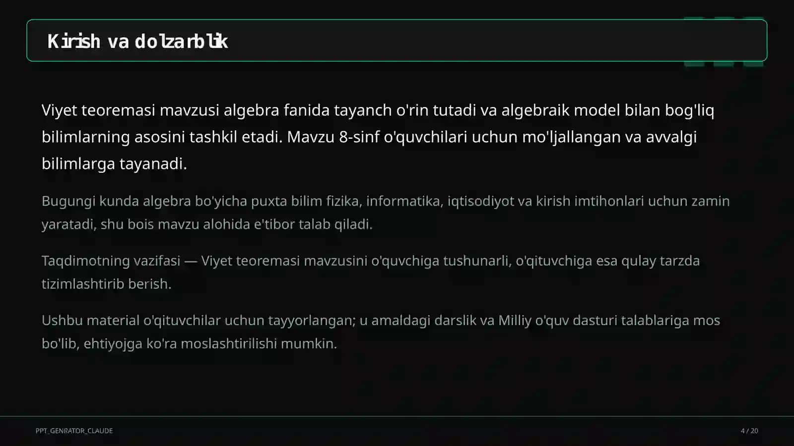 Viyet teoremasi (8-sinf) 4