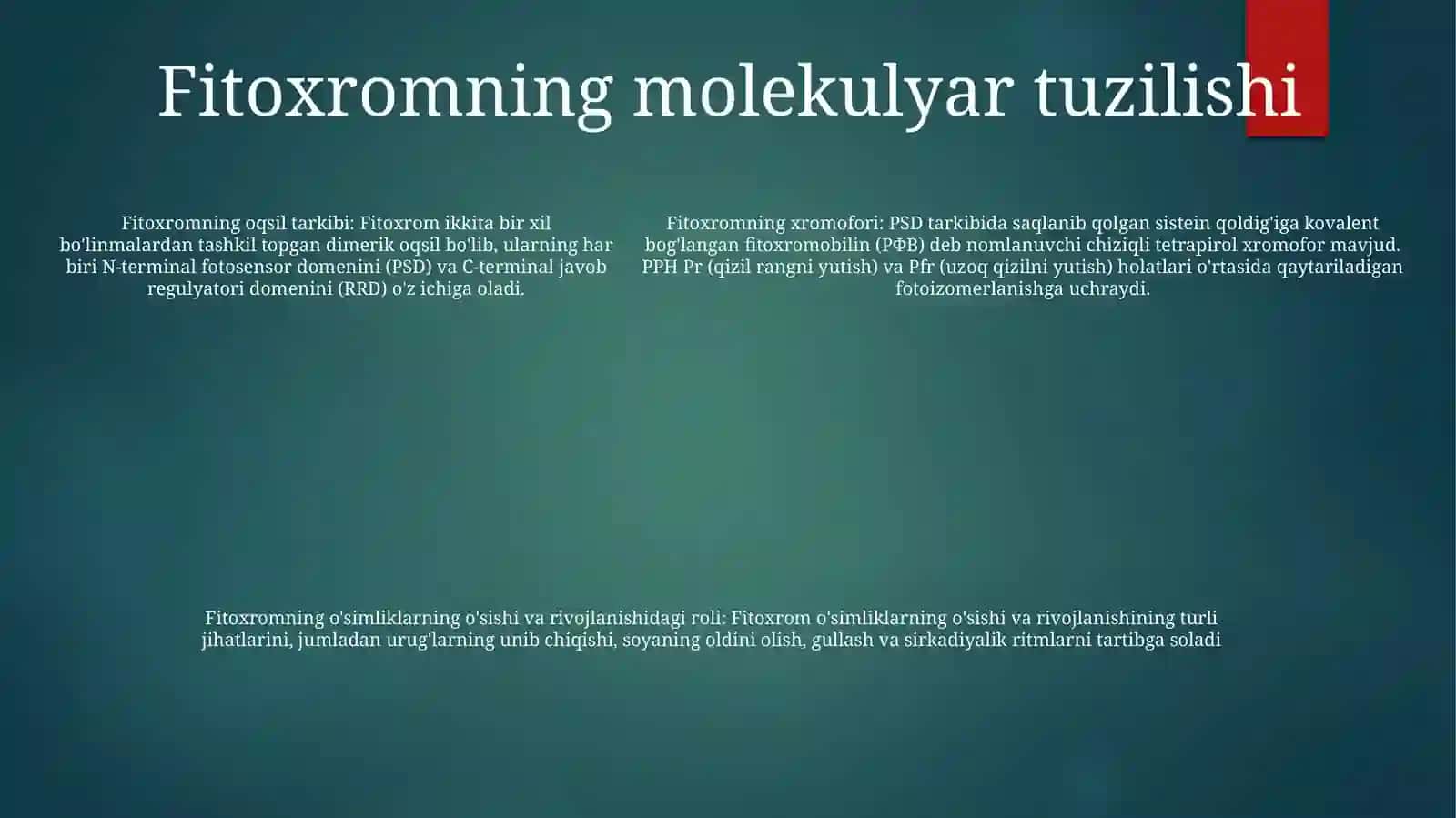 Fitoxromning OʻSimliklardagi OʻSishi VaRivojlanishdagiOʻRni 4