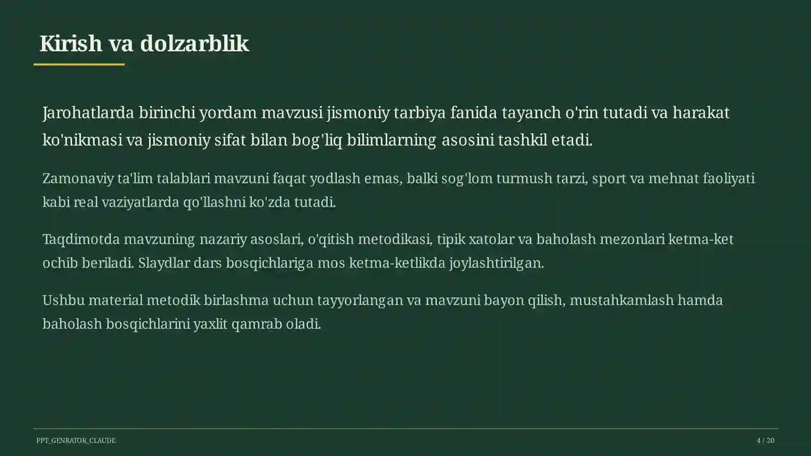 Jarohatlarda birinchi yordam (9-sinf) 4