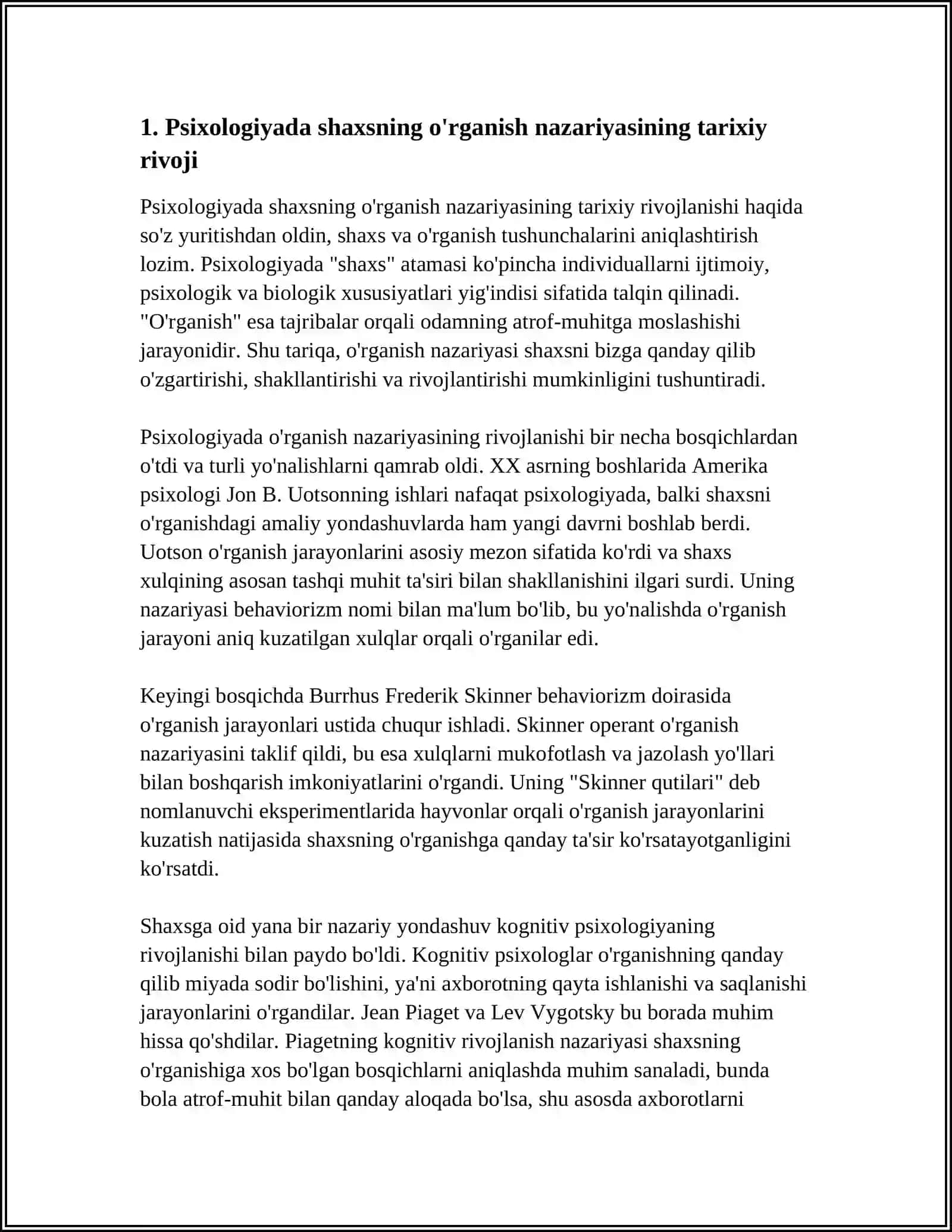 PSIXALOGIYADA SHAXSNING O'RGANISHLAR NAZARIYASI 4