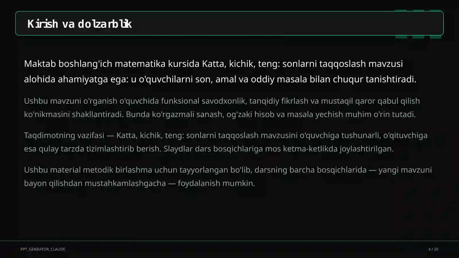 Katta, kichik, teng: sonlarni taqqoslash (1-sinf) 4