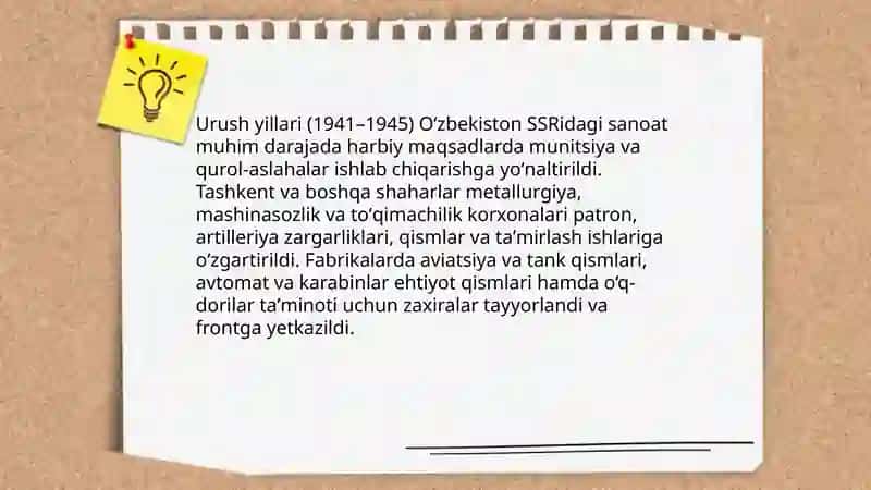 Urush yillarida O'zbekistonning sanoati 4