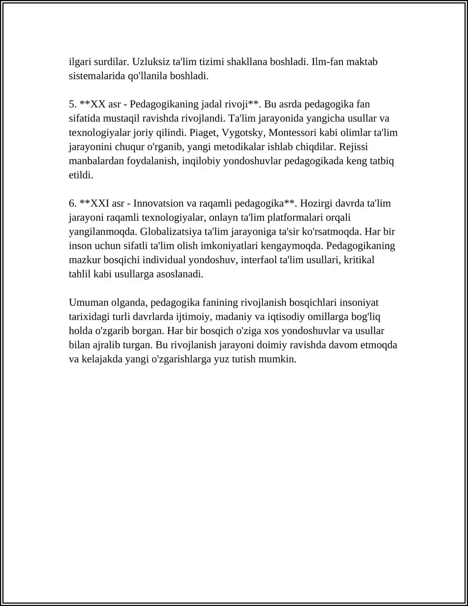 MUSTAQIL ISH Mavzu: PEDAGOGIKA TARIXI 4