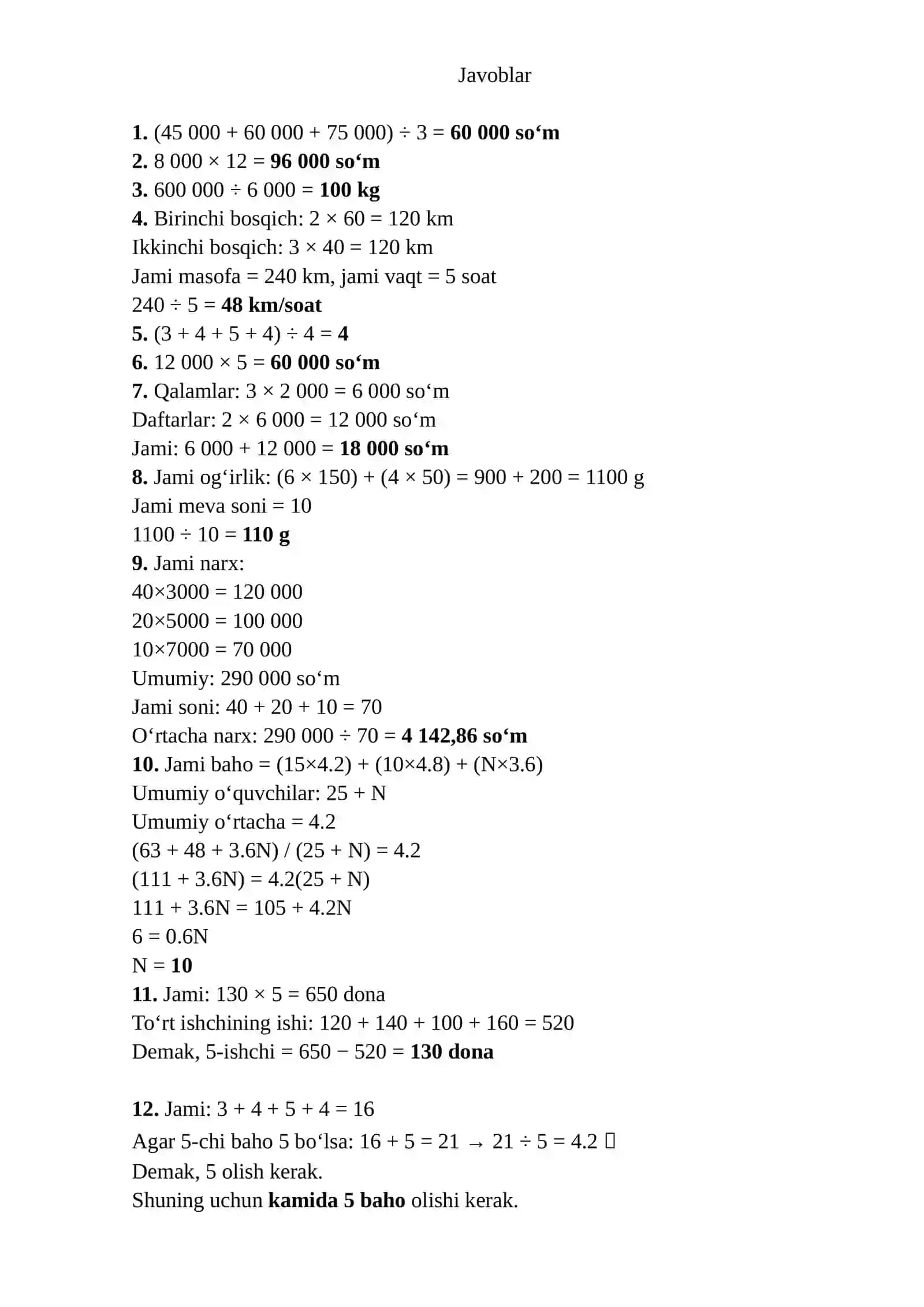 Matematika misollar to'plami 4