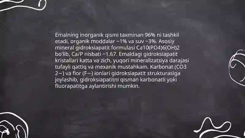 Tish qattiq to`qimasi kimyoviy tarkibi (emal, dentin, tsement) 4