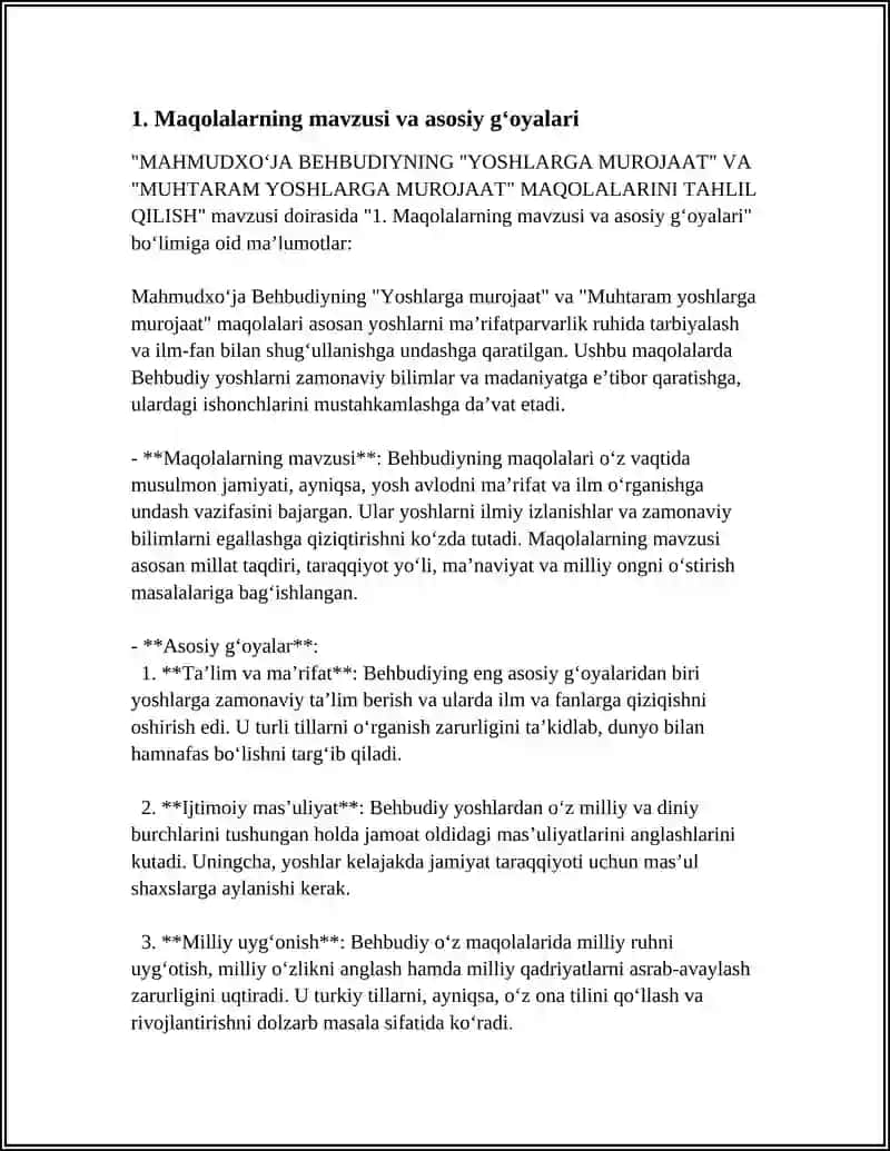 MAHMUDXO‘JA BEHBUDIYNING "YOSHLARGA MUROJAAT" VA "MUHTARAM YOSHLARGA MUROJAAT" MAQOLALARINI TAHLIL QILISH 4