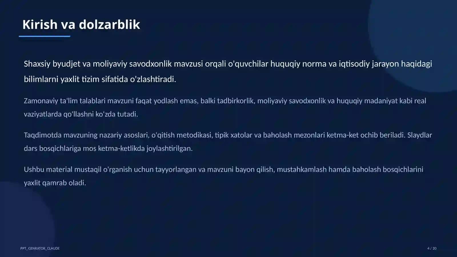 Shaxsiy byudjet va moliyaviy savodxonlik (10-sinf) 4