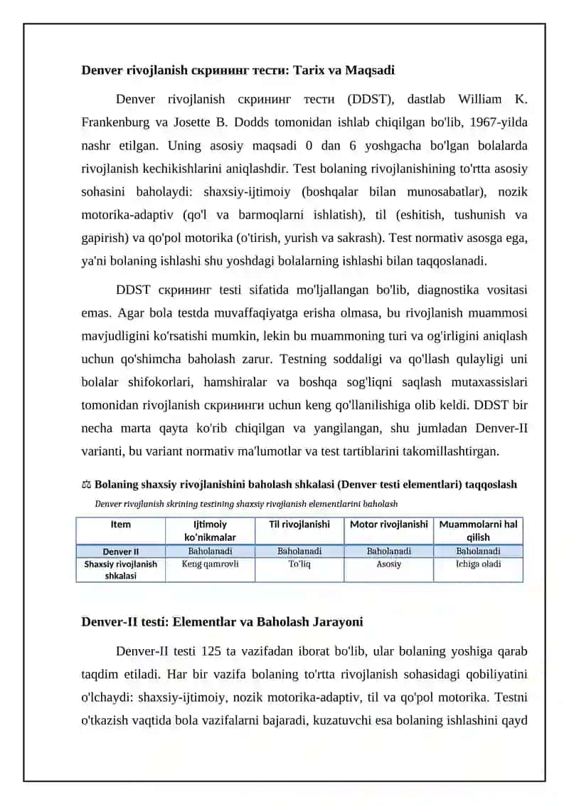 Denver testi va shaxsiy rivojlanishni baholash shkalasi 4
