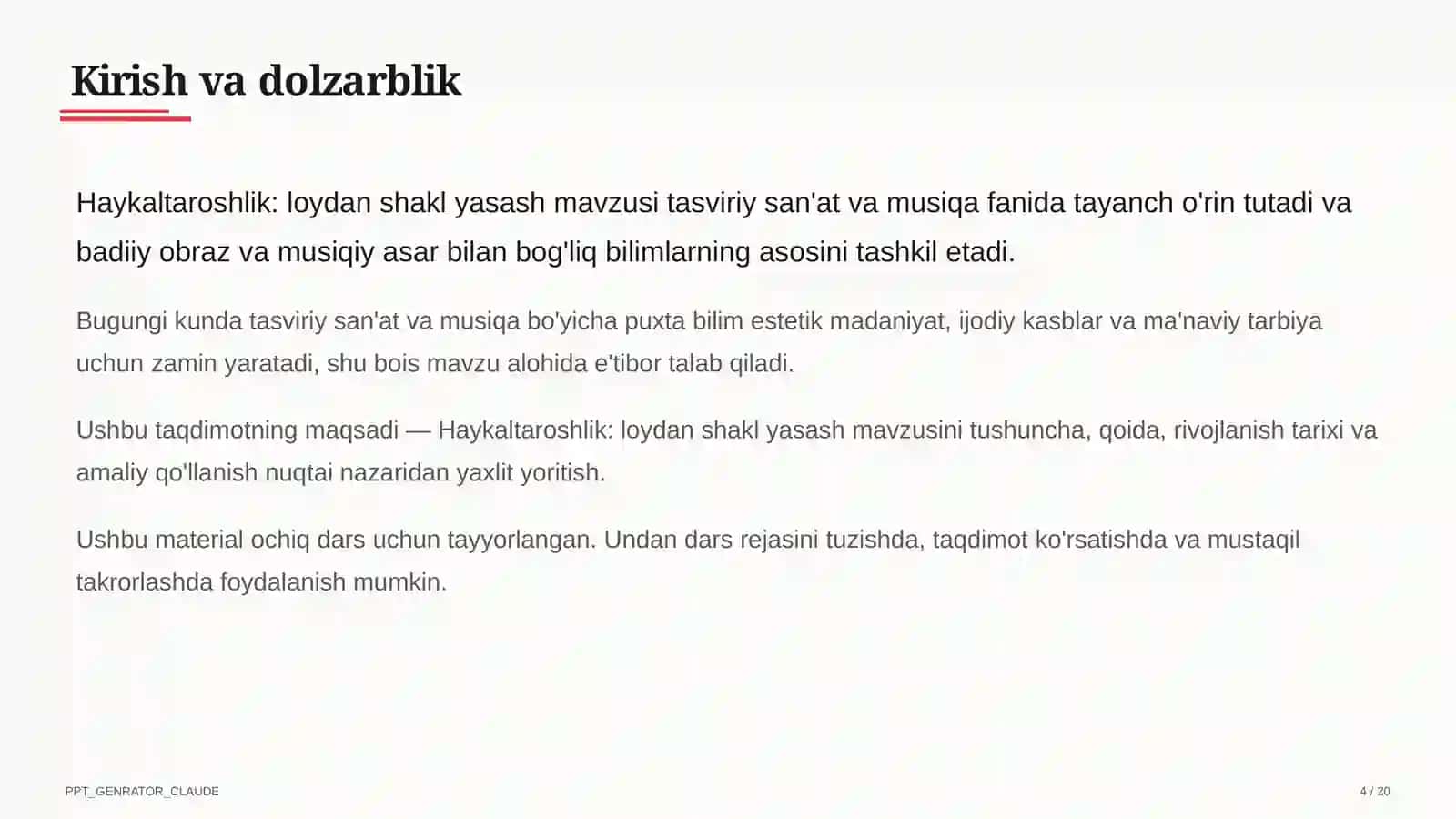 Haykaltaroshlik: loydan shakl yasash (4-sinf) 4
