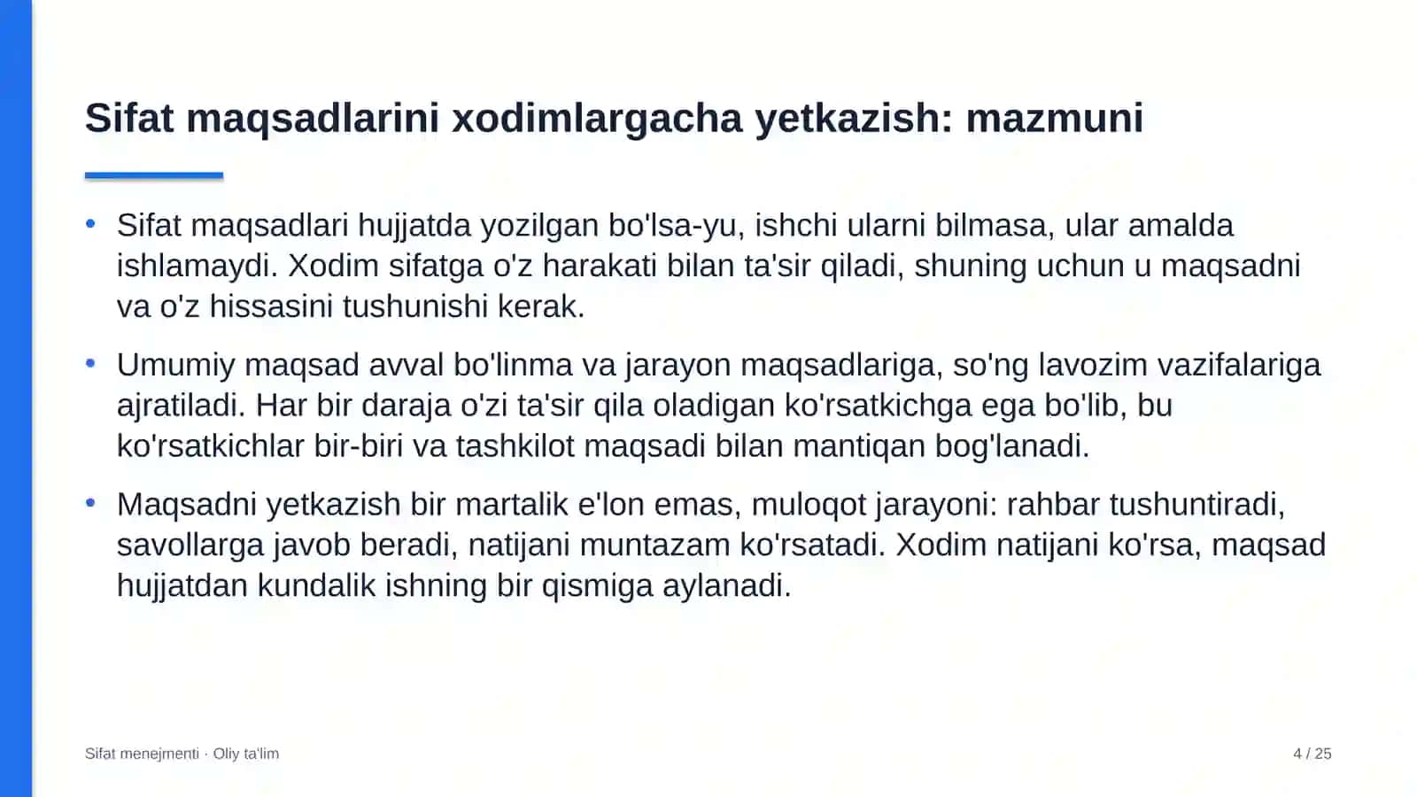 Buyum bozorlarida sifat maqsadlarini xodimlargacha yetkazish 4