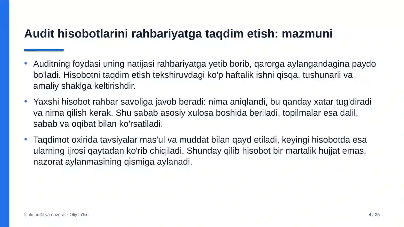 suv ta'minoti tarmoqlari qurilishida audit hisobotlarini rahbariyatga taqdim etish 3524 4