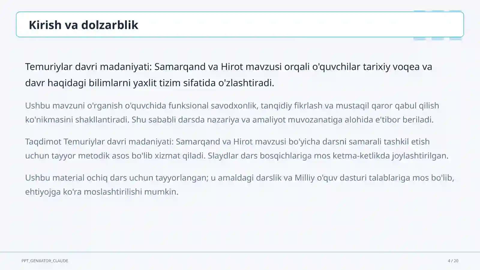 Temuriylar davri madaniyati: Samarqand va Hirot (8-sinf) 4