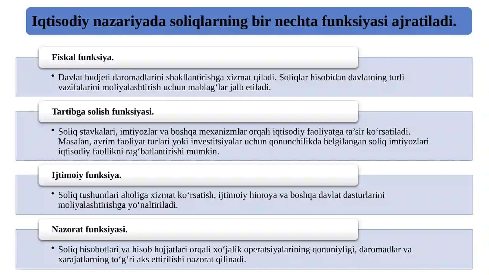 5-Mavzu. Tadbirkorlik faolyatida soliqlar 4