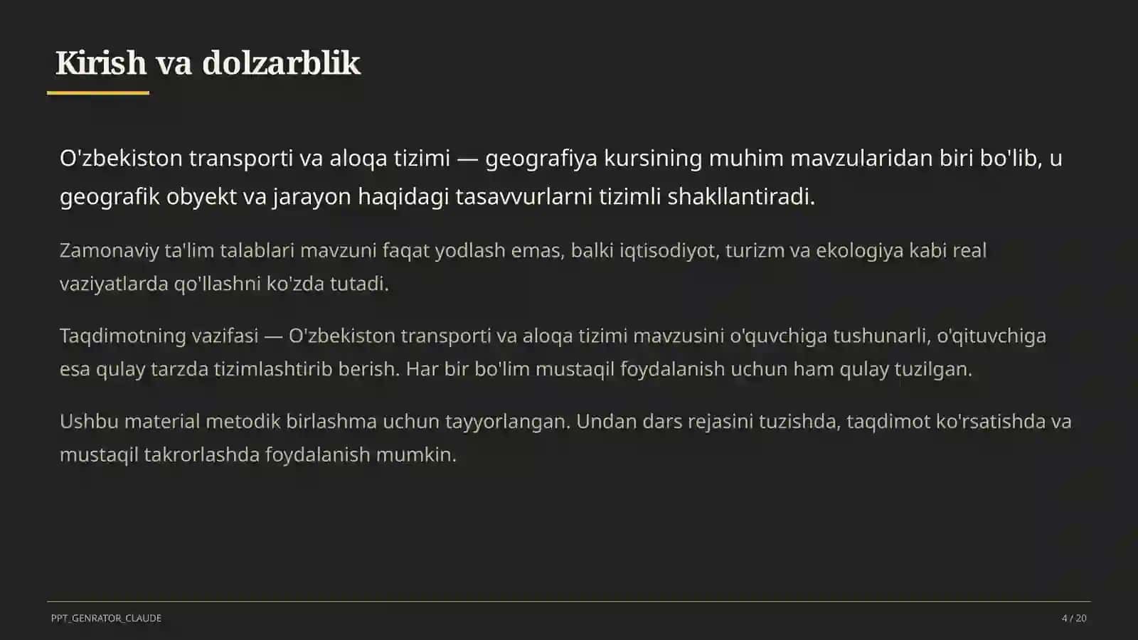 O'zbekiston transporti va aloqa tizimi (9-sinf) 4