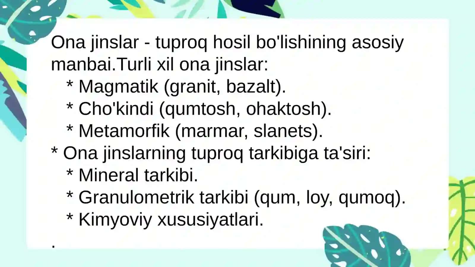 Tuproqni hosil qiluvchi omillar: gigiyenik nuqtai nazar. Tuproqning inson hayotidagi ahamiyati gigiyenik nuqtai nazardan roli 4