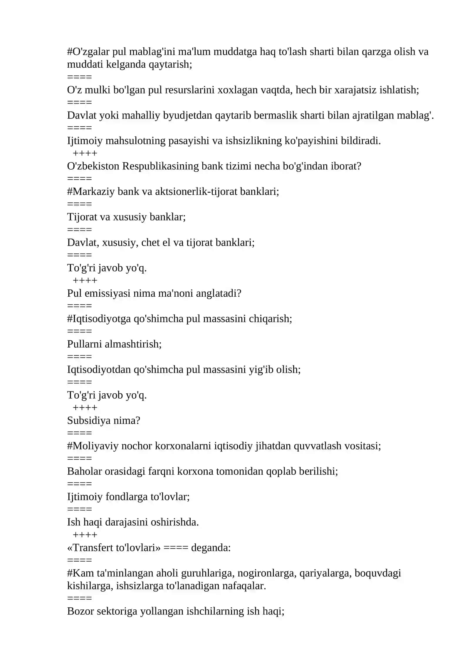 Iqtisod nazariya fanidan test savollari 4
