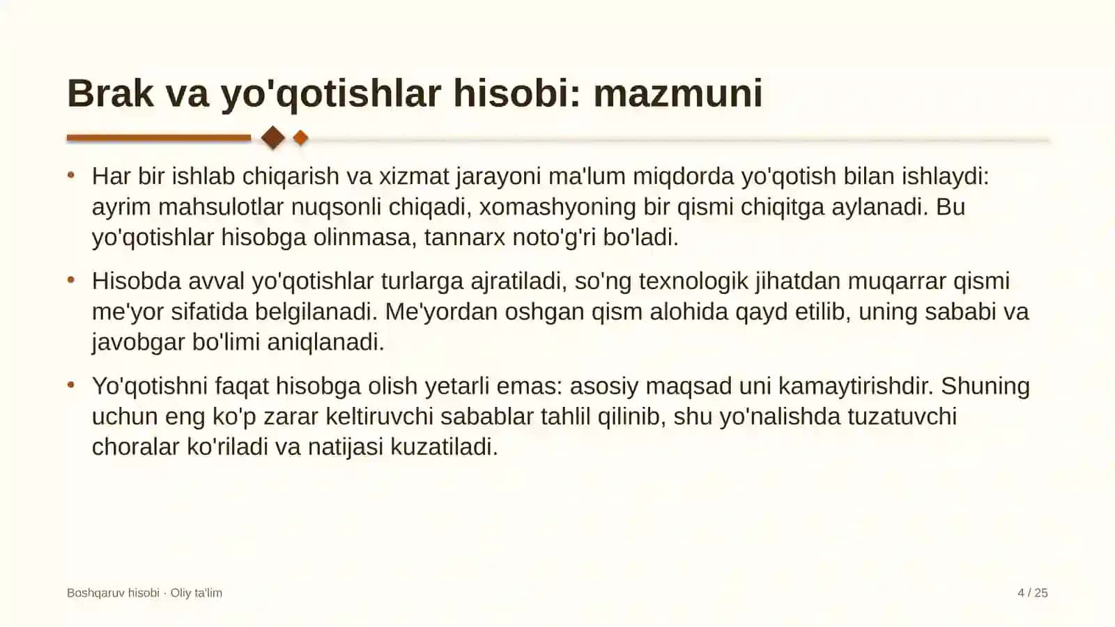 bandlikka ko'maklashish markazlarida yo'qotish va brakdan zararlarni hisobga olish 9213 4