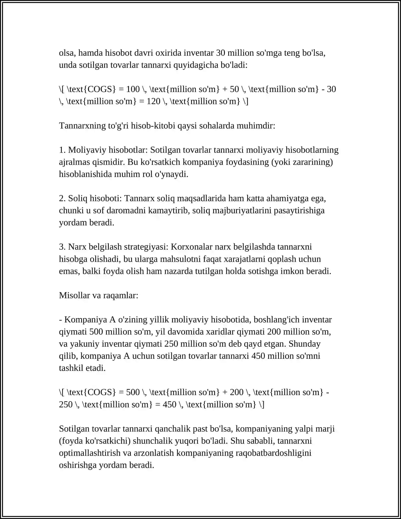 SOTILGAN TOVARLAR QIYMATINI HISOBLASH 4