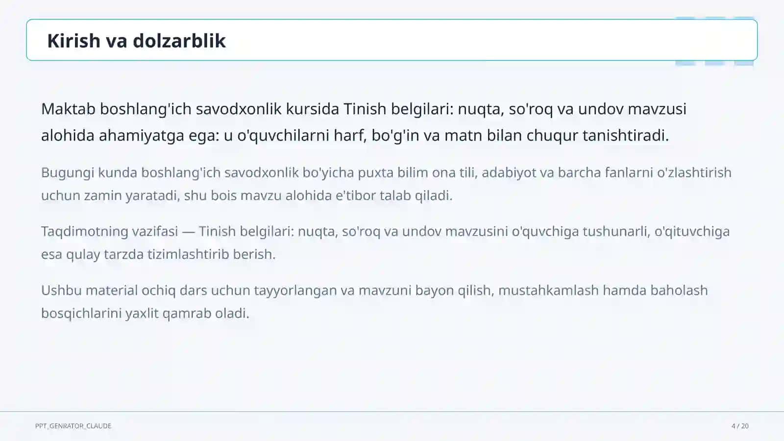 Tinish belgilari: nuqta, so'roq va undov (2-sinf) 4